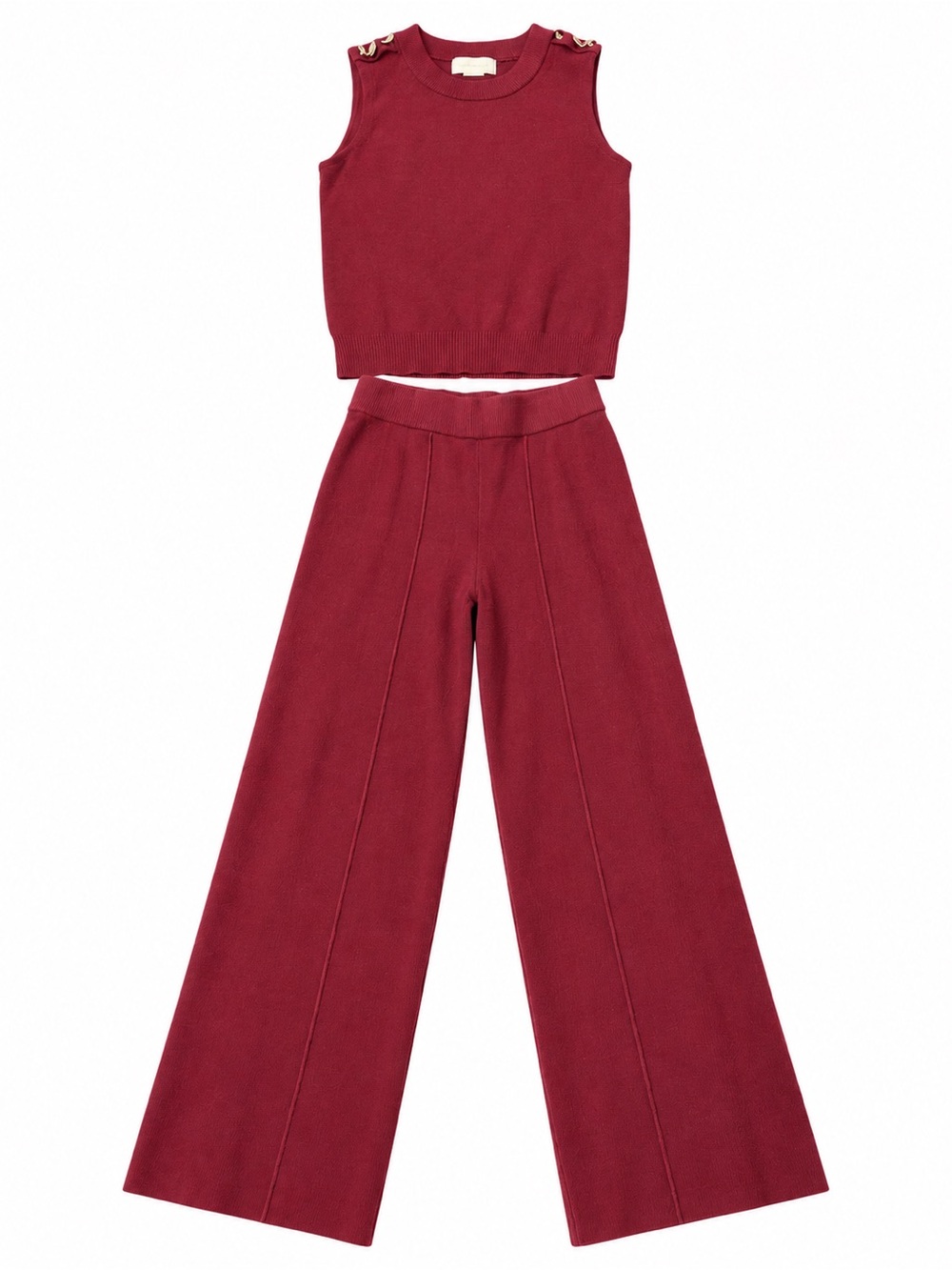 Cynthia Rowley Burgundy Sleeveless Knit Crop Top & Wide-Leg Pants Set